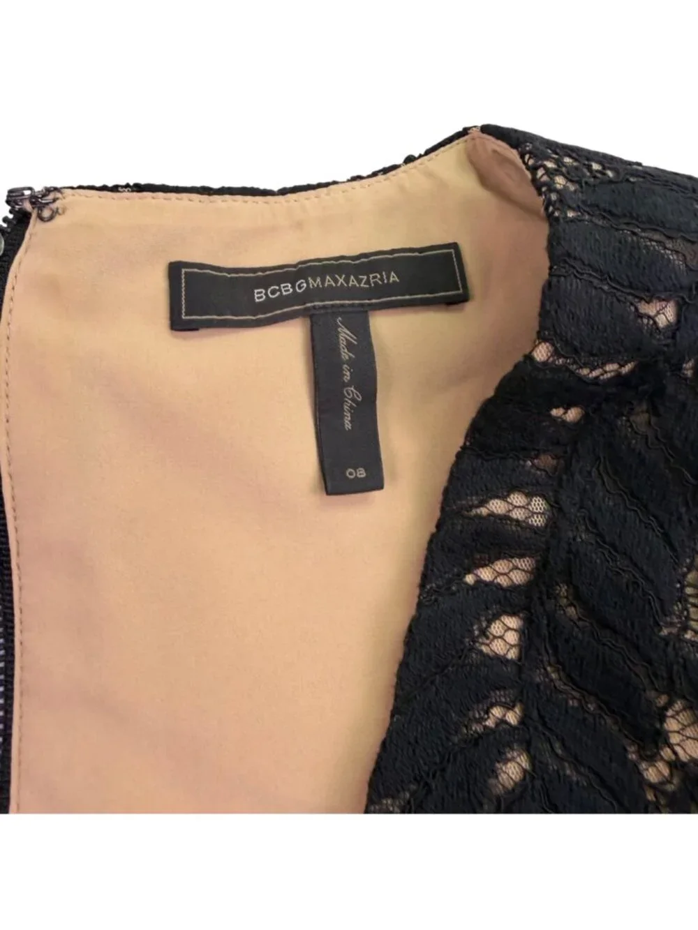 BCBGMaxAzria Womens Beige/Black Lace Crop Top & Maxi Skirt Set  Elegant Size 8